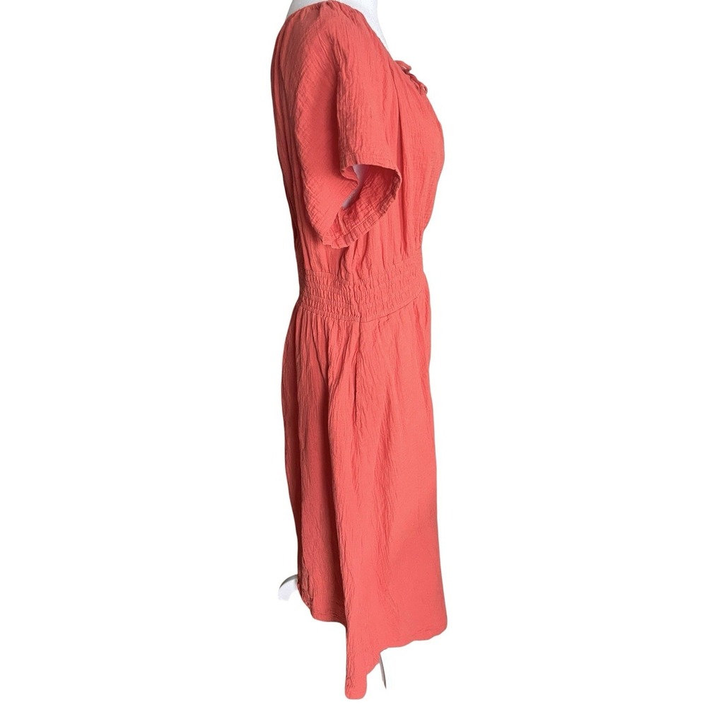 Pact Coastal Double Gauze Boho Coral Midi Dress Sz XL Organic Cotton Beachy - Picture 10 of 16